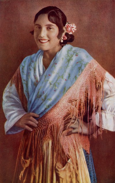 Spanish Señorita with bright eyes and enchanting smile in a typical dress by Unknown